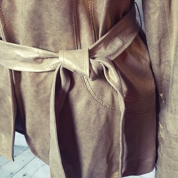 Lafayette 148 New York Gold Bronze 100% Leather Jacket NWT Size 16 Stunning - Picture 10 of 16